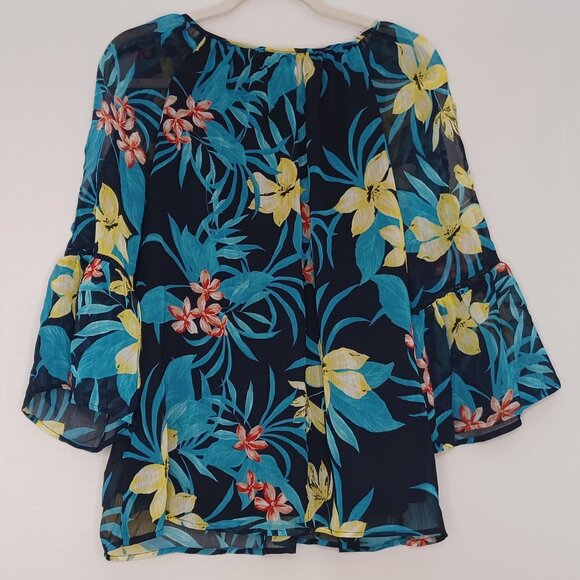 Women's ALYX Polynesian Tiki Hawaiian Floral Sheer w/ solid lining Top Sz Large - Picture 2 of 10